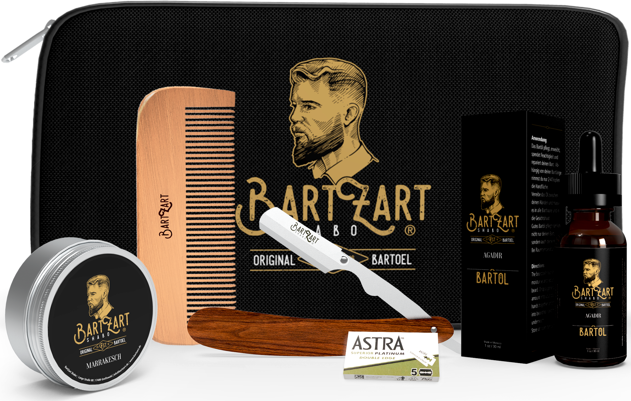 Bartpflege Set Moschus mit Rasiermesser aus Holz und Wechselklinge - Shabo Cosmetics GmbH